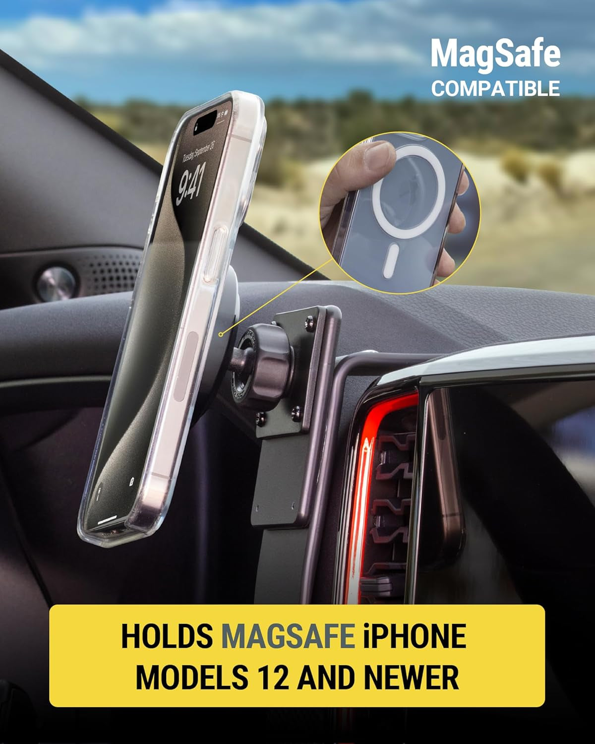 Heavy Duty Magsafe Mount/Tablet Holder for Car, Magnetic Cell Phone Stand with Extra Strong Magnets and AMPS Mounting Plate for Proclip Vehicle Specific Mount Bases (Base Required)
