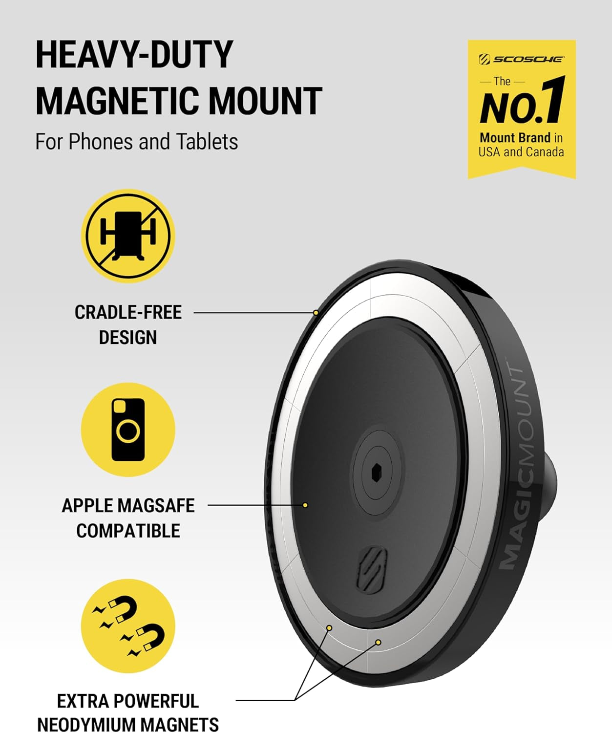 Heavy Duty Magsafe Mount/Tablet Holder for Car, Magnetic Cell Phone Stand with Extra Strong Magnets and AMPS Mounting Plate for Proclip Vehicle Specific Mount Bases (Base Required)